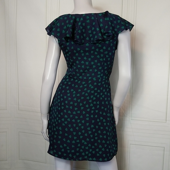 Forever 21 SZ Small Mini Dress Navy Blue with Green Hearts Flutter Cap Sleeve - Picture 3 of 10
